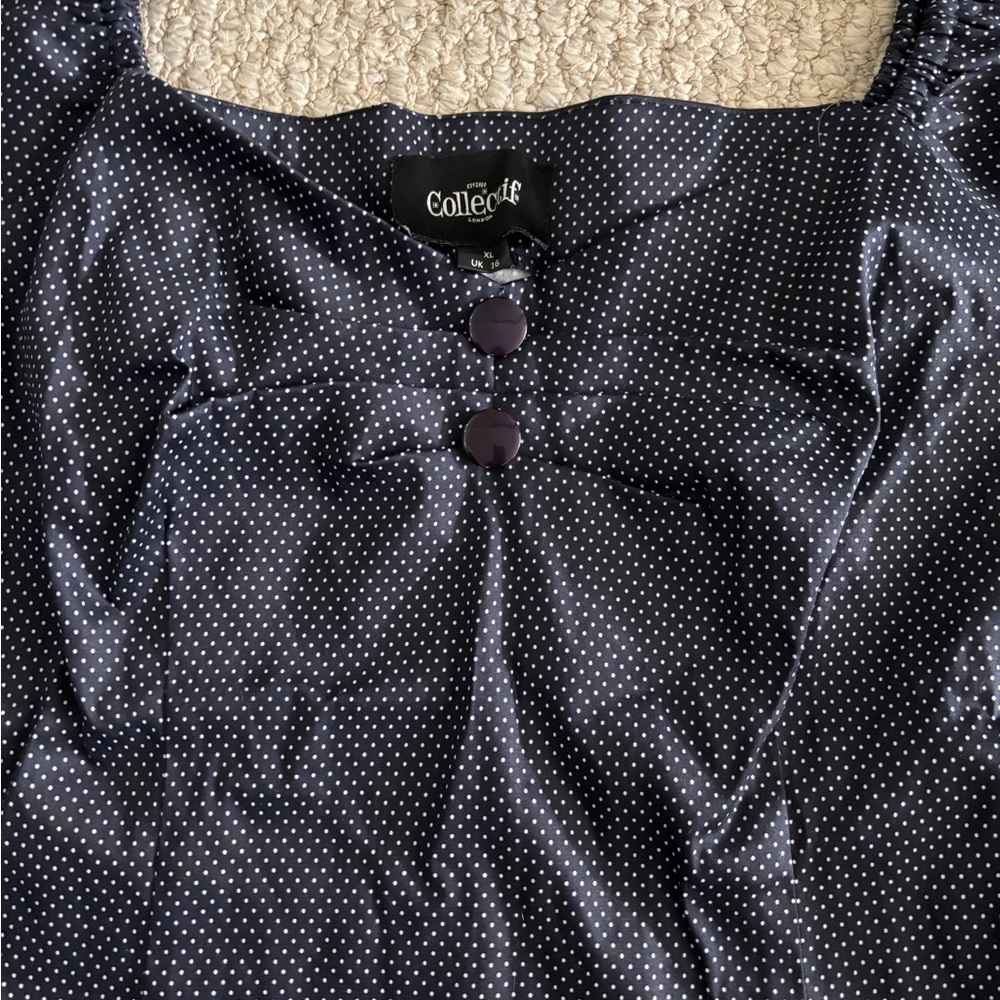 Collectif Dark Blue Polka Dot Blouse - Picture 2 of 7